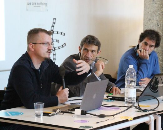 Cédric Brun, philosophe, Hervé Cazenabe, directeur de GRAINE Aquitaine et Alain Garrigou, chercheur© GRAINE Aquitaine