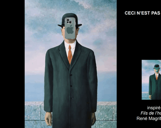 Dans le « Fils de l’Homme » de Magritte, la pomme du péché originel est devenue une pomme croquée