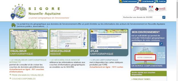 Page d'accueil du site SIGORE Nouvelle-Aquitaine