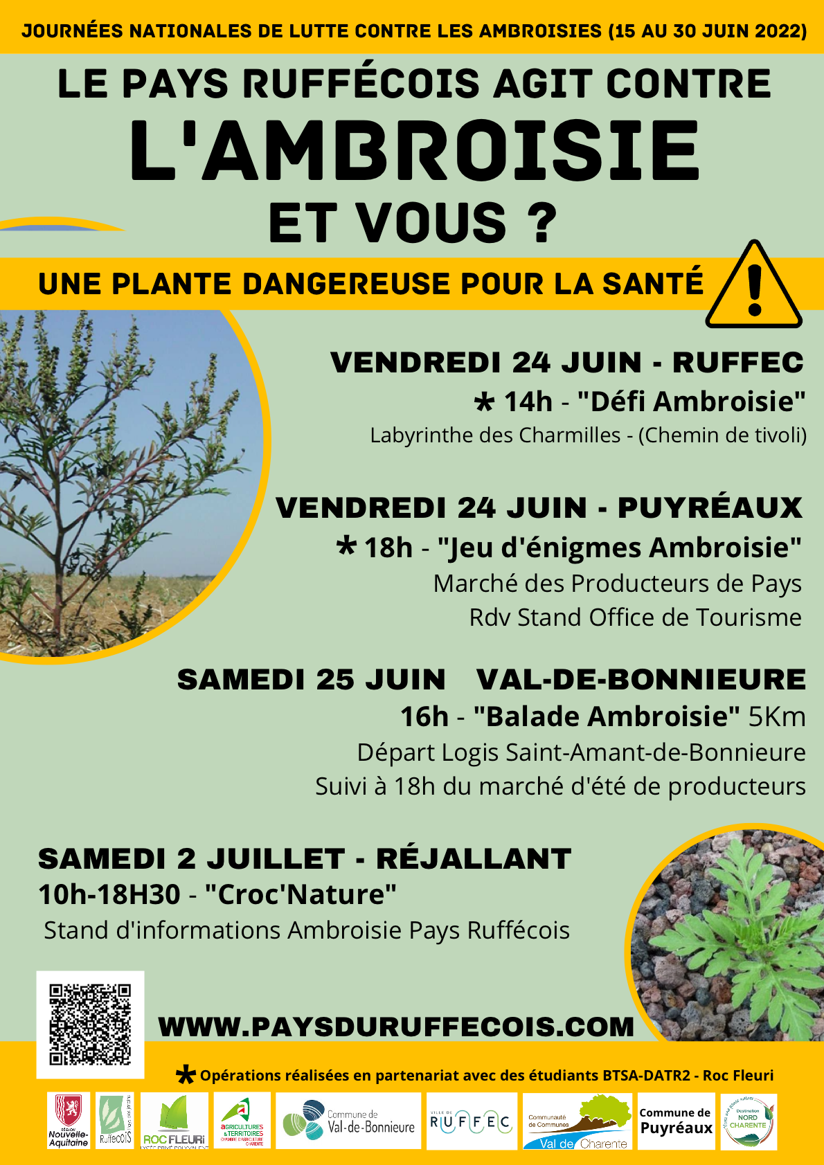 Dans le cadre des journées nationales de lutte contre les ambroisies, les communes du PETR du Pays du Ruffécois s'unissent et agissent contre l'ambroisie @ PETR Pays du Ruffecois